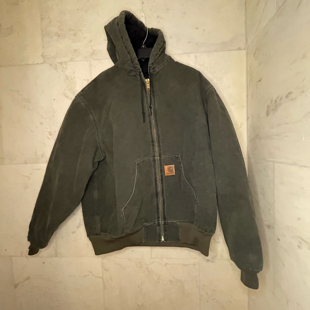 Olive Green Vintage Carhartt Hooded Work Jacket